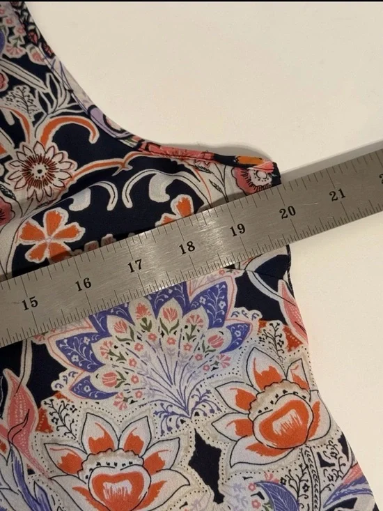 DR2 Women’s M Navy Blue Floral Paisley Boho Sleeveless Shift Dress Medium - Picture 9 of 13